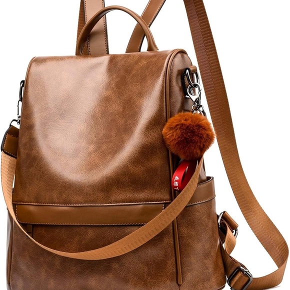 Handbags - {preloved} Faux Brown Leather Backpack